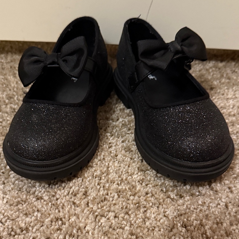 Cat & Jack Black Sparkle Dress Shoes with Bow